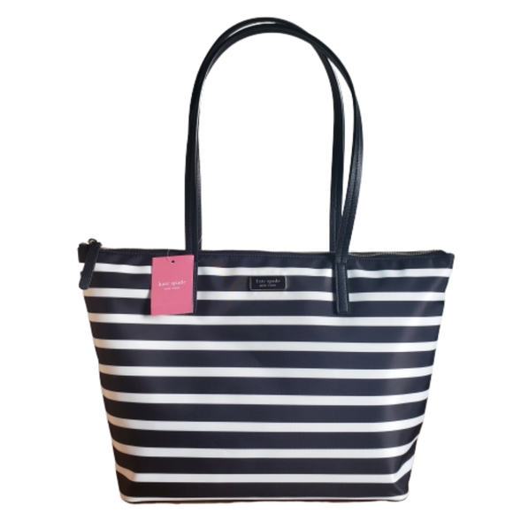kate spade Handbags - NEW‼Kate Spade B&W Striped Hayden Top-Zip Tote